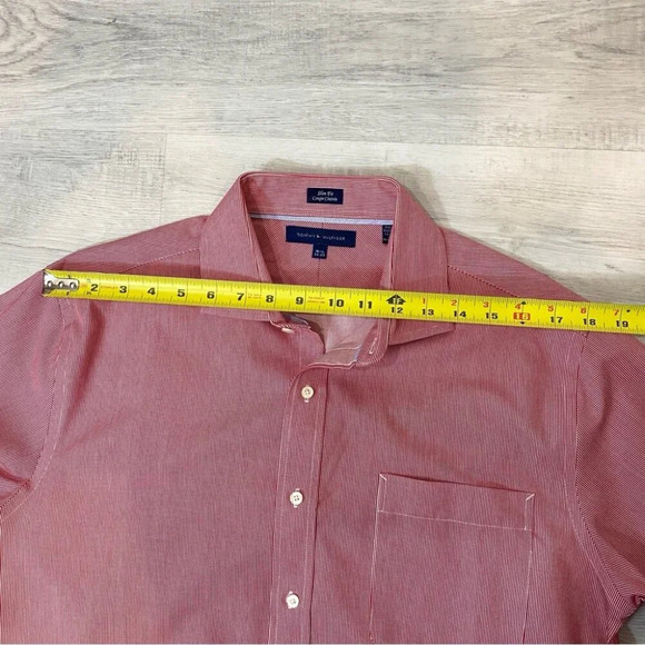 Tommy Hilfiger Slim Fit Red and White PinStriped Button Down 16.5 neck - Picture 11 of 15